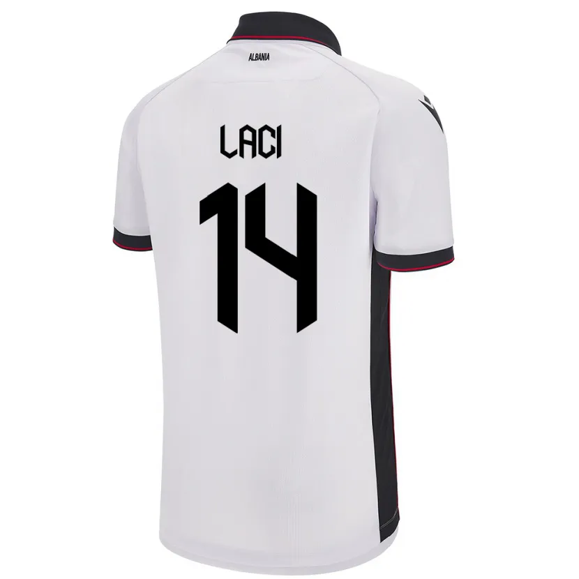 Danxen Bambino Maglia Albania Qazim Laci #14 Bianco Kit Gara Away 24-26 Maglietta