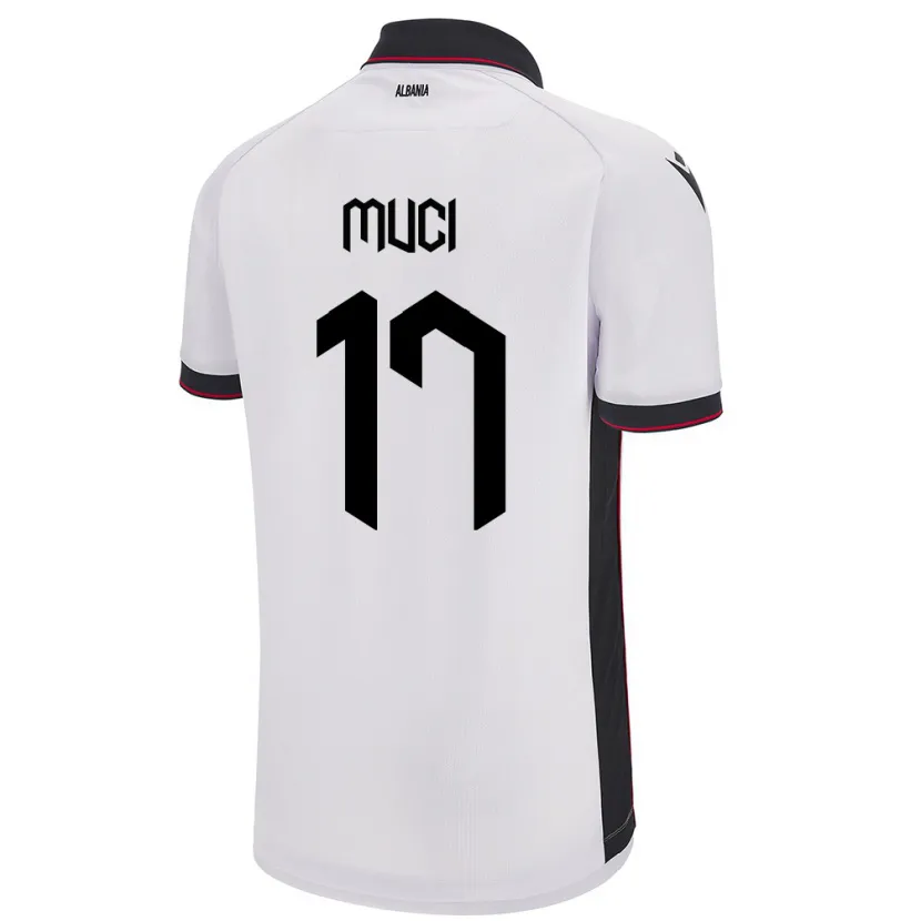 Danxen Bambino Maglia Albania Ernest Muci #17 Bianco Kit Gara Away 24-26 Maglietta