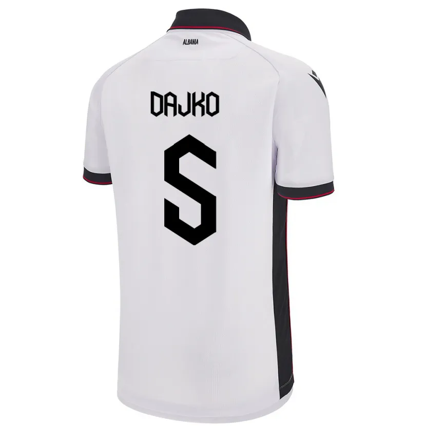 Danxen Bambino Maglia Albania Ajdi Dajko #5 Bianco Kit Gara Away 24-26 Maglietta