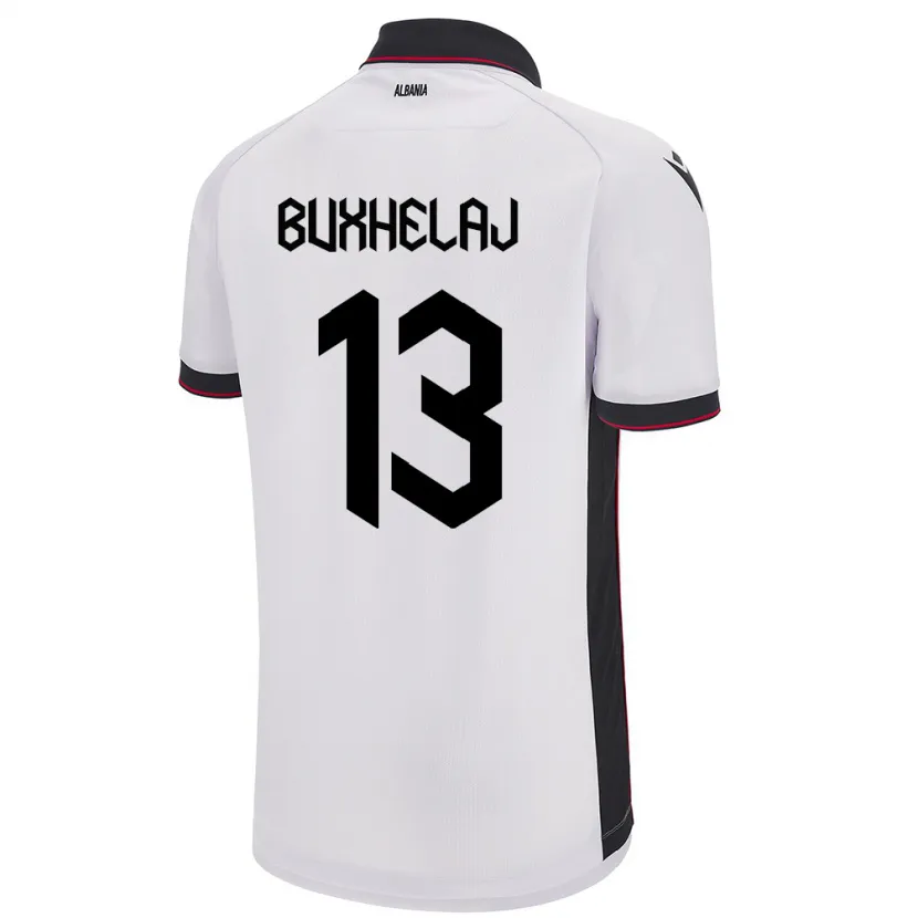 Danxen Bambino Maglia Albania Paulo Buxhelaj #13 Bianco Kit Gara Away 24-26 Maglietta