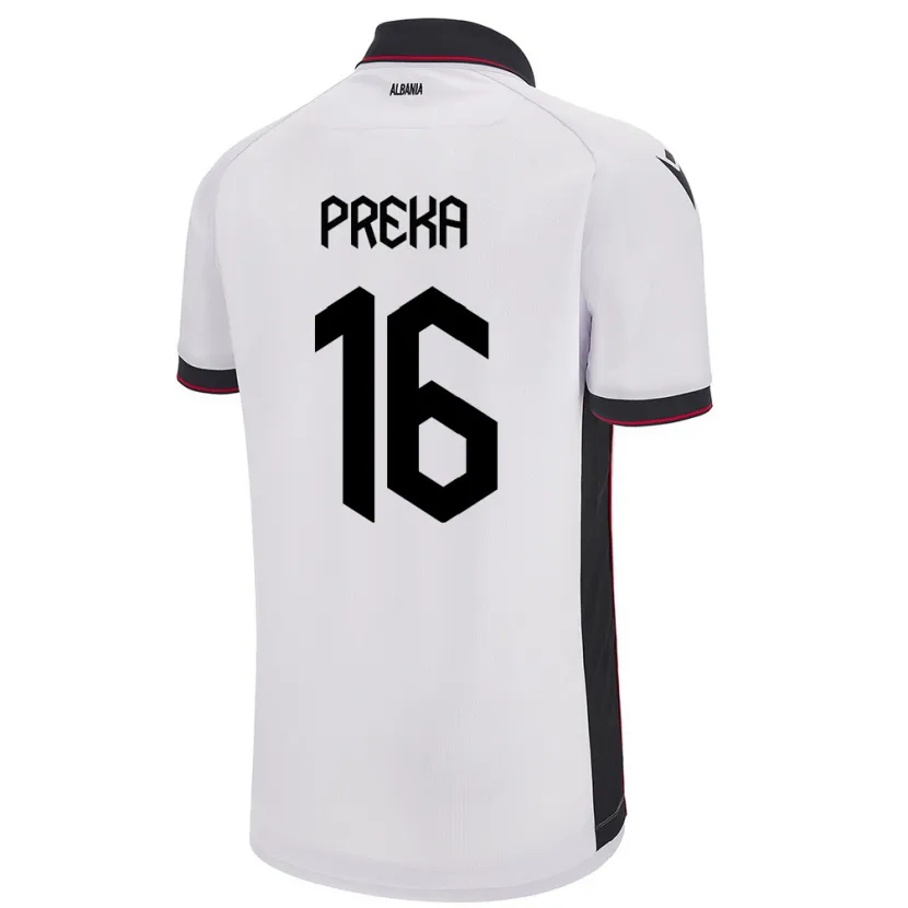 Danxen Bambino Maglia Albania Marcelino Preka #16 Bianco Kit Gara Away 24-26 Maglietta