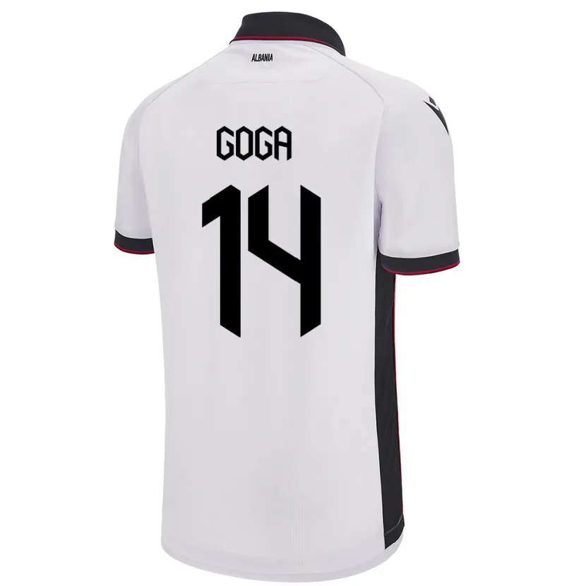 Danxen Bambino Maglia Albania Ergi Goga #14 Bianco Kit Gara Away 24-26 Maglietta