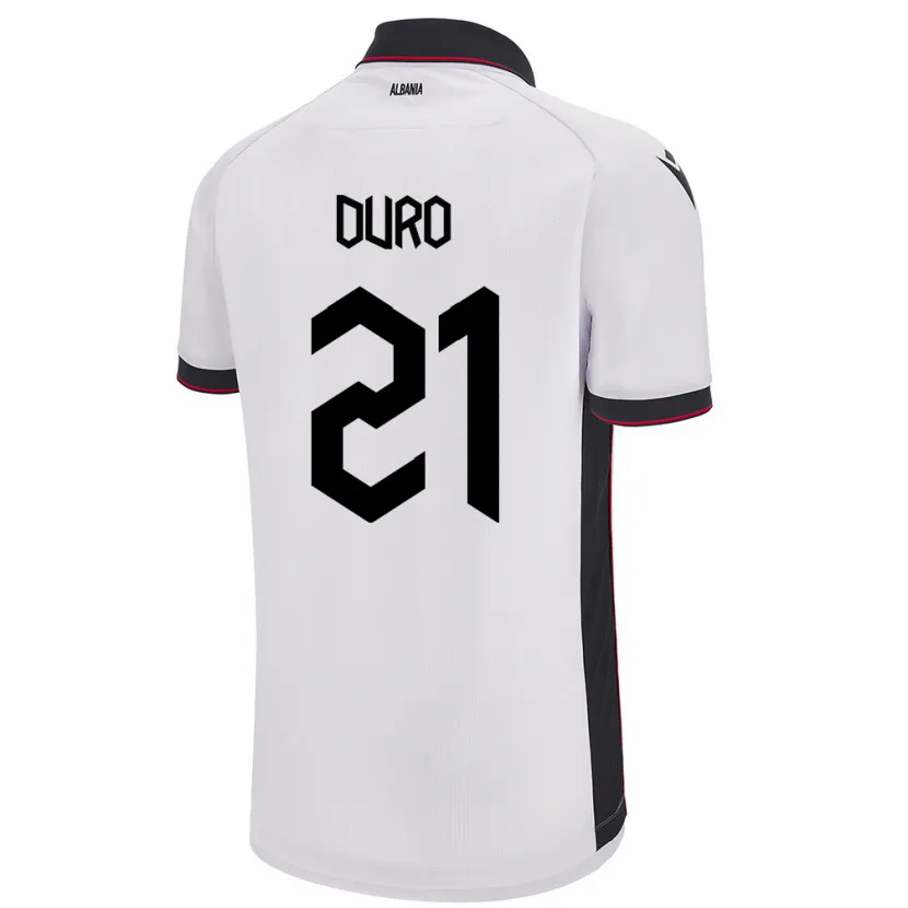 Danxen Bambino Maglia Albania Dejvi Duro #21 Bianco Kit Gara Away 24-26 Maglietta
