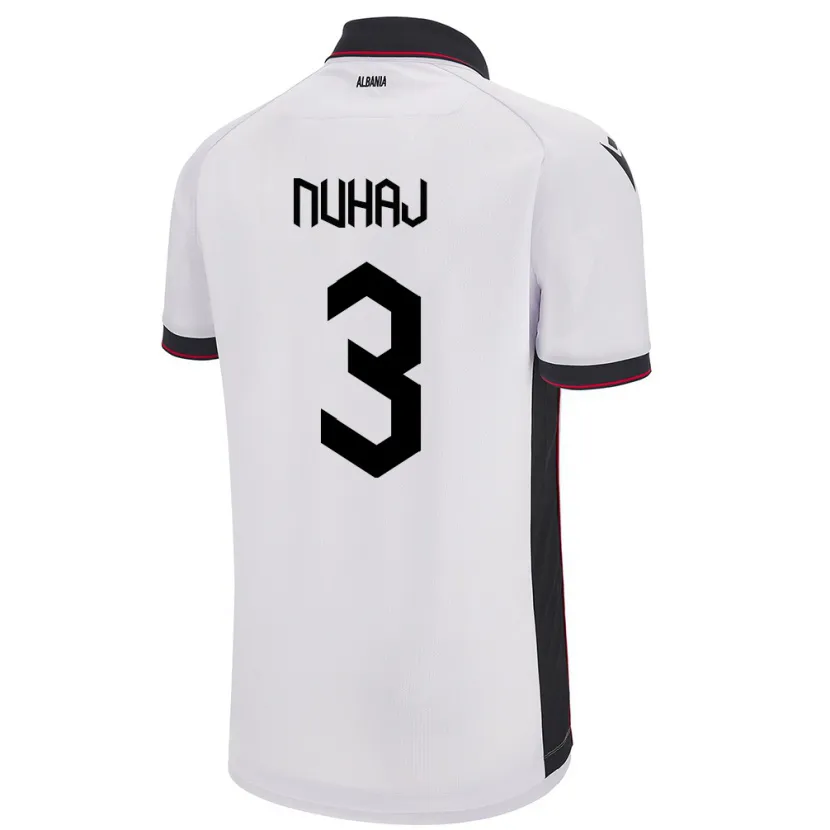 Danxen Bambino Maglia Albania Fabjano Nuhaj #3 Bianco Kit Gara Away 24-26 Maglietta