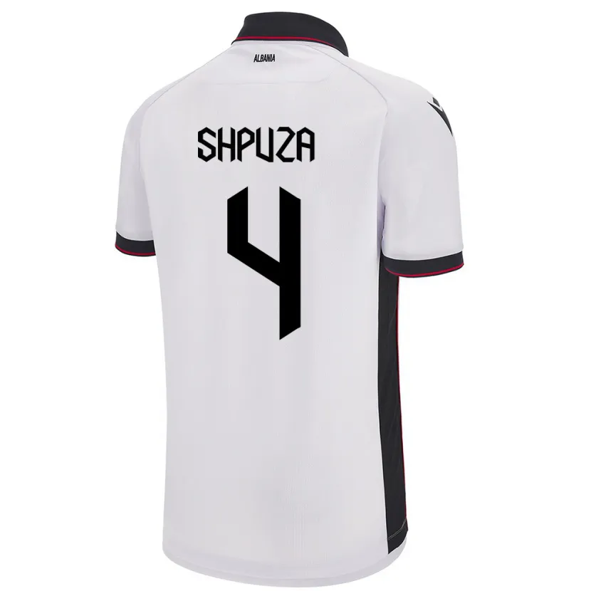Danxen Bambino Maglia Albania Kleo Shpuza #4 Bianco Kit Gara Away 24-26 Maglietta