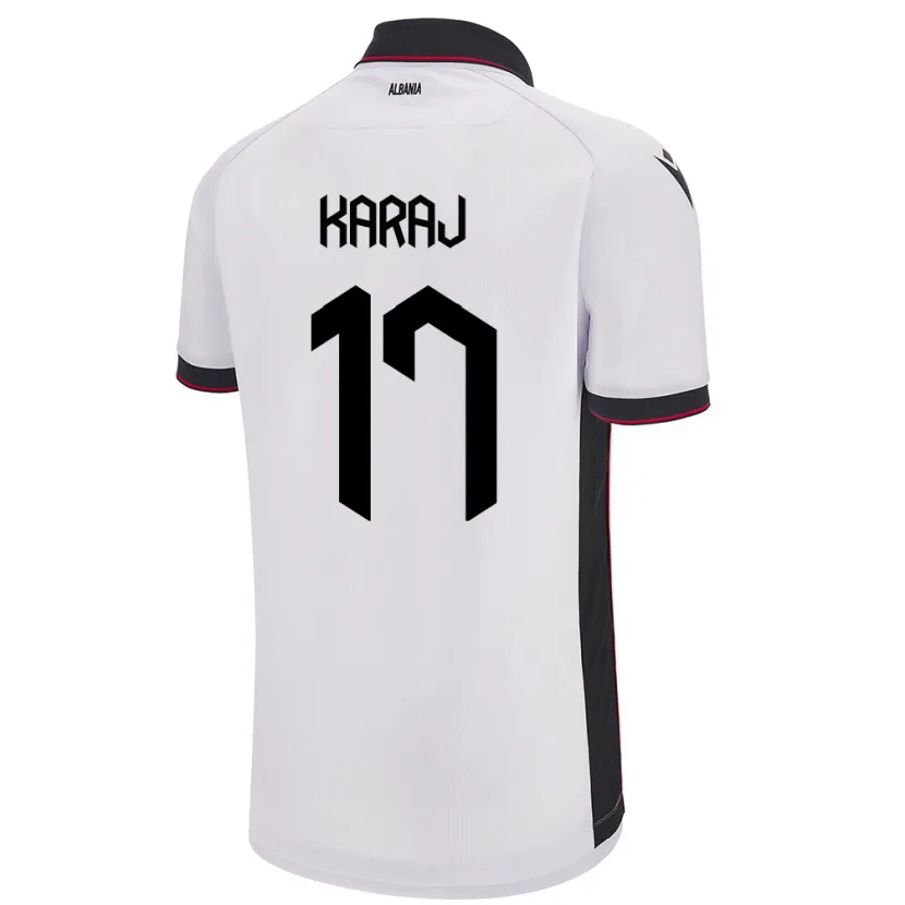 Danxen Bambino Maglia Albania Eraldo Karaj #17 Bianco Kit Gara Away 24-26 Maglietta