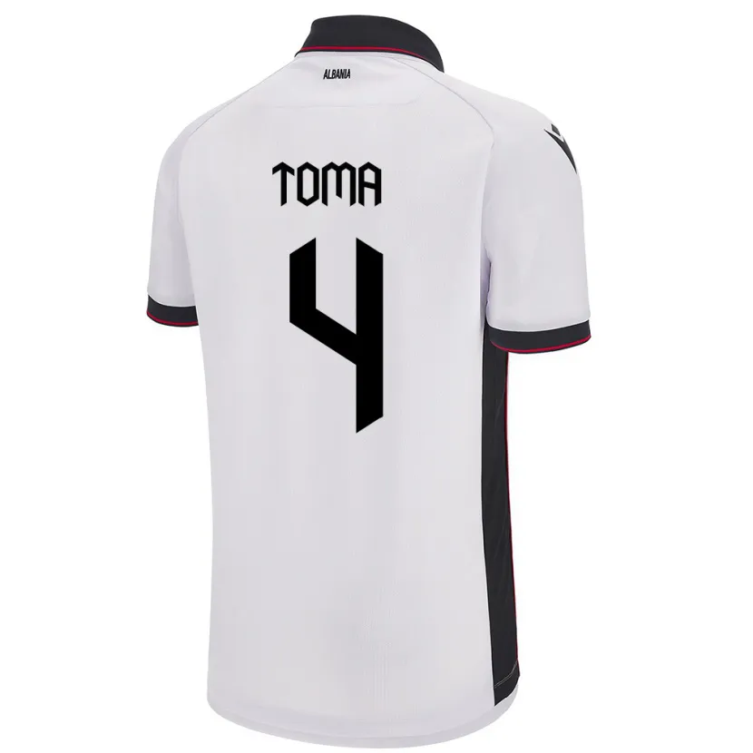 Danxen Bambino Maglia Albania Stella Toma #4 Bianco Kit Gara Away 24-26 Maglietta