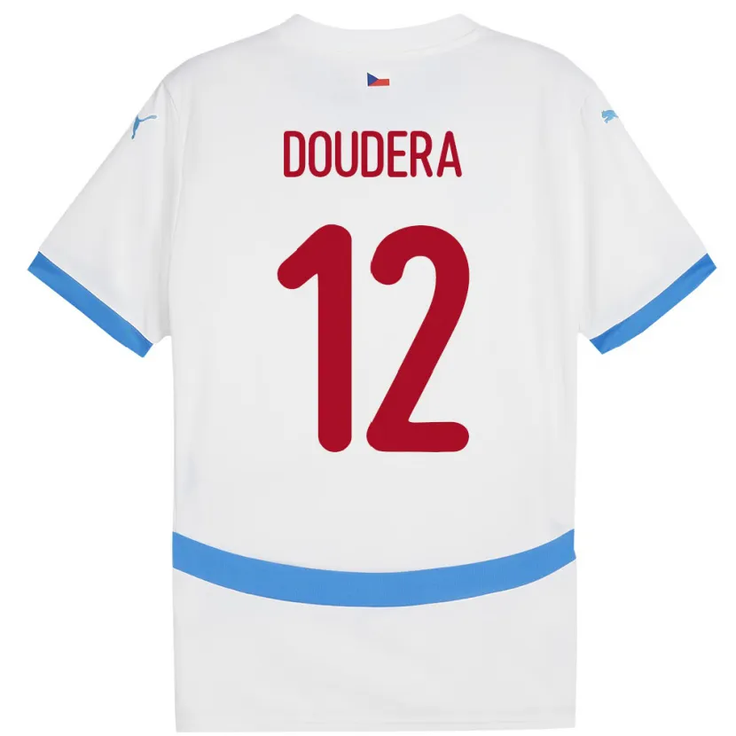Danxen Bambino Maglia Cechia David Doudera #12 Bianco Kit Gara Away 24-26 Maglietta