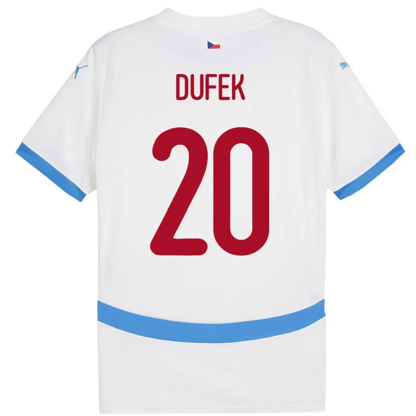 Danxen Bambino Maglia Cechia Jakub Dufek #20 Bianco Kit Gara Away 24-26 Maglietta