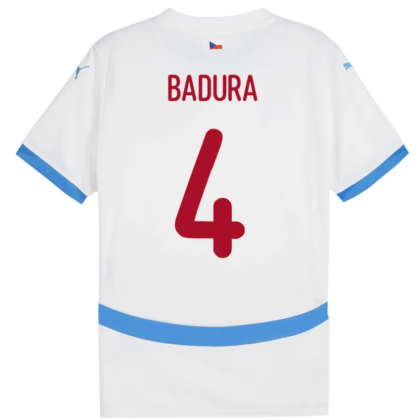 Danxen Bambino Maglia Cechia Vitezslav Badura #4 Bianco Kit Gara Away 24-26 Maglietta