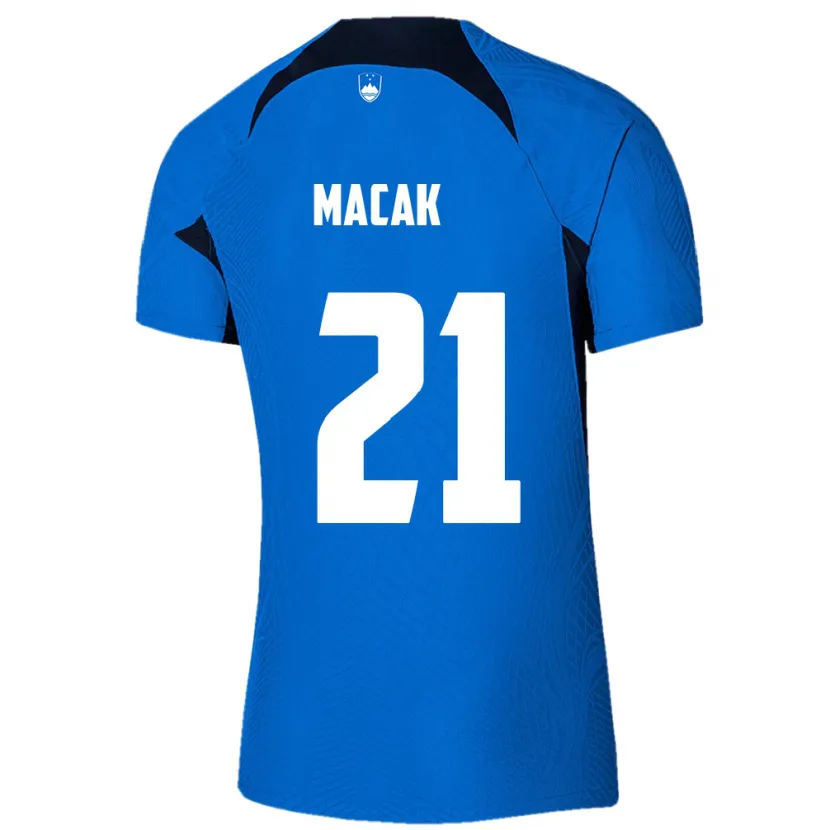 Danxen Bambino Maglia Slovenia Lucas Macak #21 Blu Kit Gara Away 24-26 Maglietta
