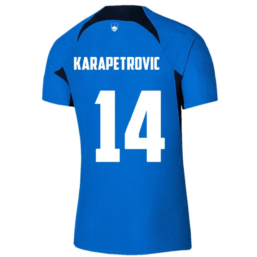 Danxen Bambino Maglia Slovenia Luka Karapetrovic #14 Blu Kit Gara Away 24-26 Maglietta