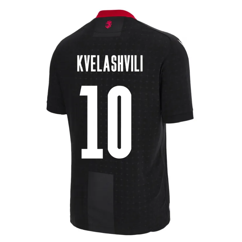 Danxen Bambino Maglia Georgia Nikoloz Kvelashvili #10 Nero Kit Gara Away 24-26 Maglietta