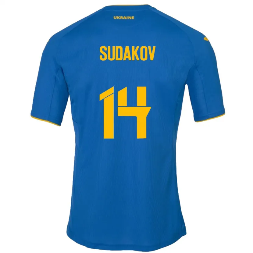 Danxen Bambino Maglia Ucraina Georgiy Sudakov #14 Blu Kit Gara Away 24-26 Maglietta