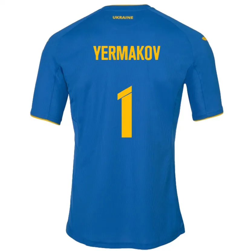 Danxen Bambino Maglia Ucraina Georgiy Yermakov #1 Blu Kit Gara Away 24-26 Maglietta