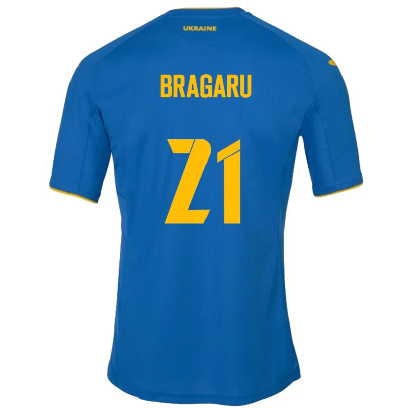 Danxen Bambino Maglia Ucraina Maksym Bragaru #21 Blu Kit Gara Away 24-26 Maglietta