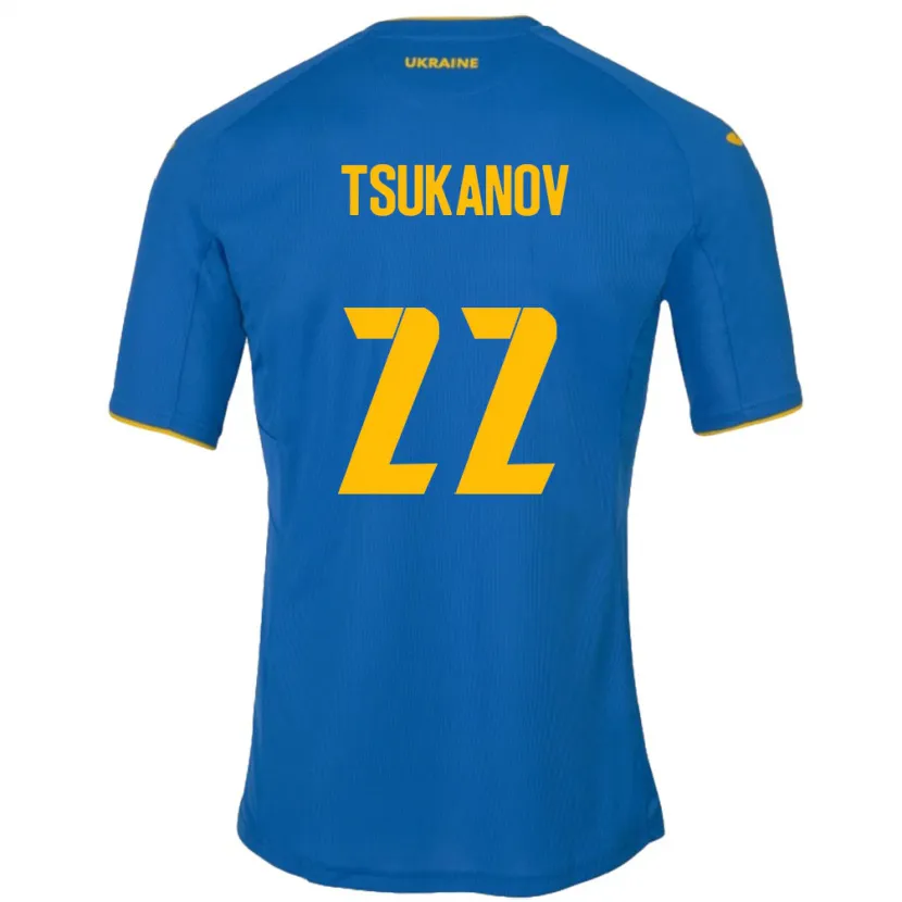 Danxen Bambino Maglia Ucraina Viktor Tsukanov #22 Blu Kit Gara Away 24-26 Maglietta