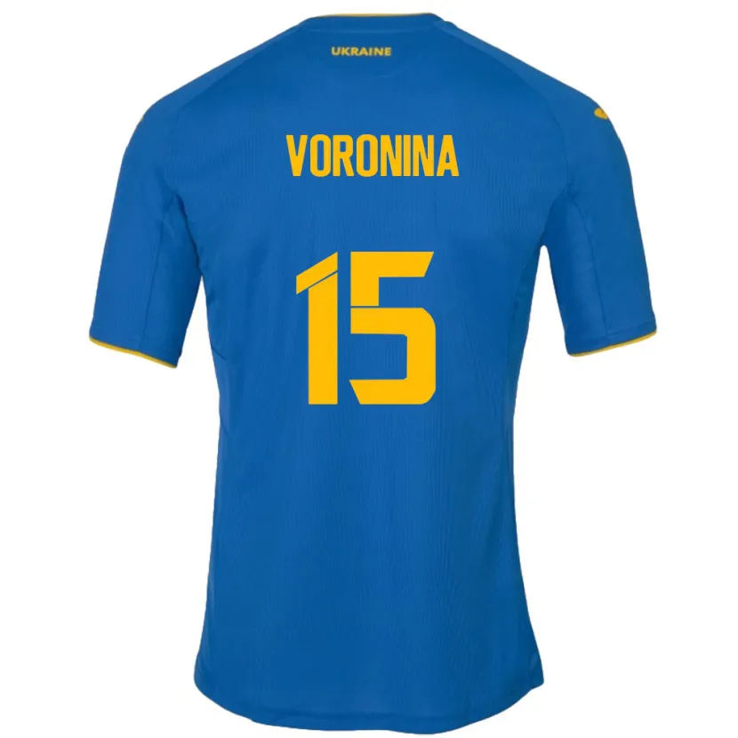 Danxen Bambino Maglia Ucraina Anastasiya Voronina #15 Blu Kit Gara Away 24-26 Maglietta