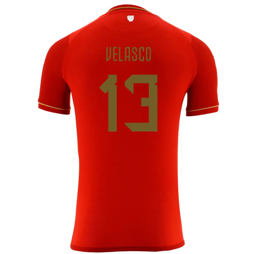 Danxen Bambino Maglia Bolivia Jhon Velasco #13 Rosso Kit Gara Away 24-26 Maglietta