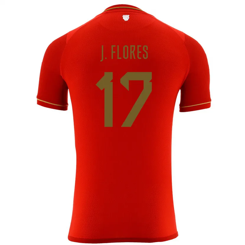 Danxen Bambino Maglia Bolivia José Flores #17 Rosso Kit Gara Away 24-26 Maglietta