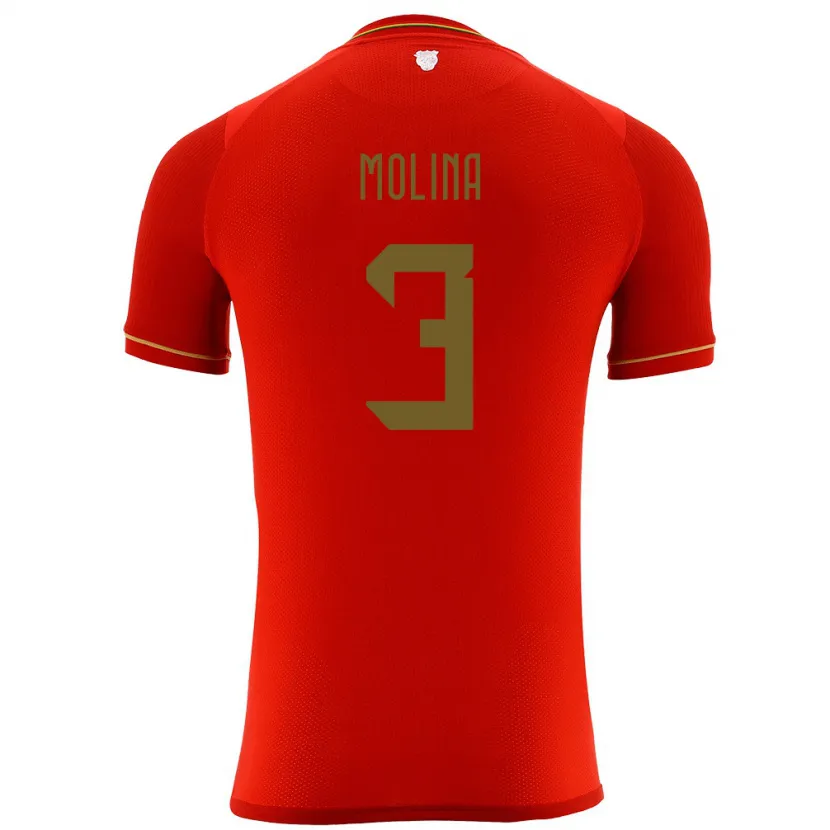 Danxen Bambino Maglia Bolivia Iván Molina #3 Rosso Kit Gara Away 24-26 Maglietta