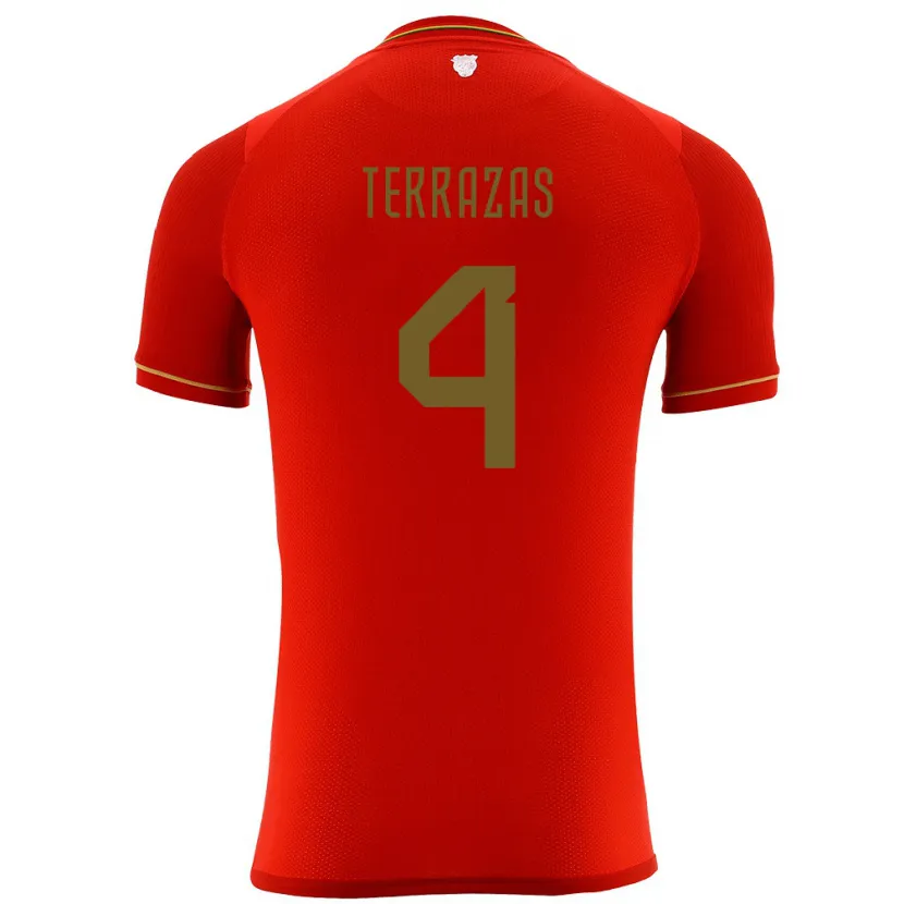 Danxen Bambino Maglia Bolivia Sergio Terrazas #4 Rosso Kit Gara Away 24-26 Maglietta