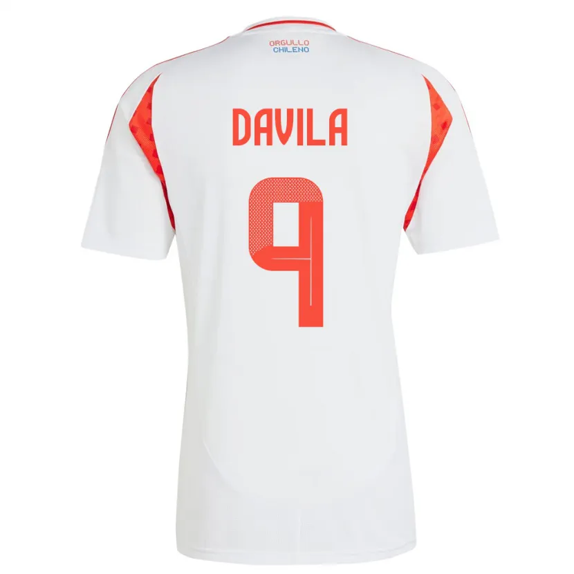 Danxen Bambino Maglia Cile Víctor Dávila #9 Bianco Kit Gara Away 24-26 Maglietta