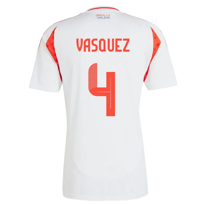 Danxen Bambino Maglia Cile Matías Vásquez #4 Bianco Kit Gara Away 24-26 Maglietta