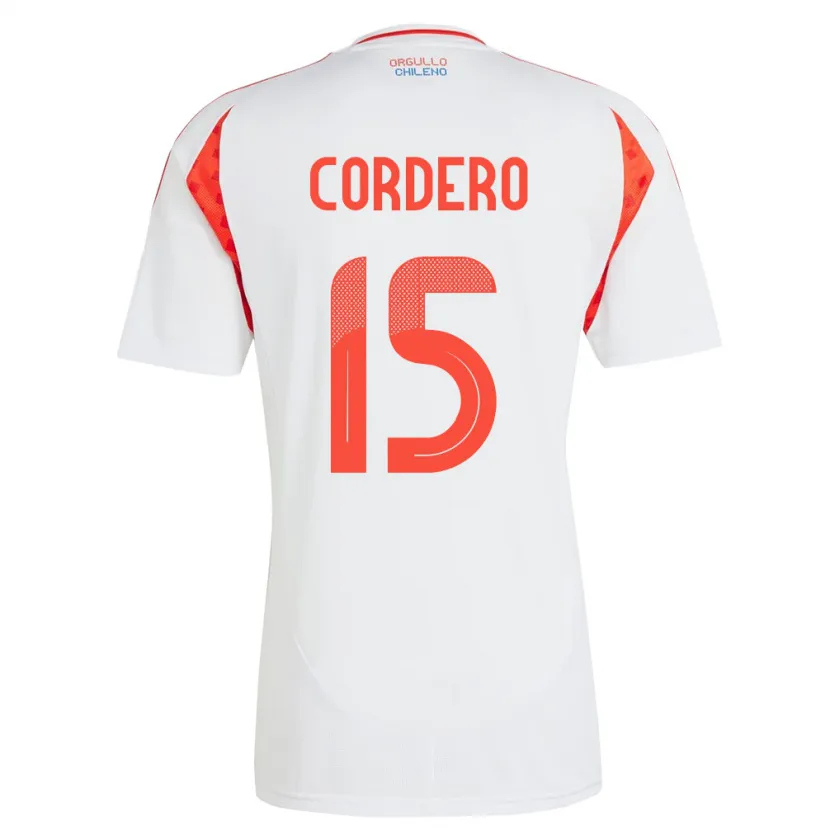 Danxen Bambino Maglia Cile Renato Cordero #15 Bianco Kit Gara Away 24-26 Maglietta