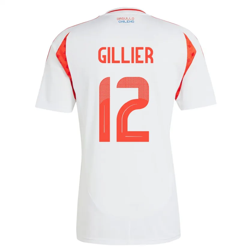 Danxen Bambino Maglia Cile Thomas Gillier #12 Bianco Kit Gara Away 24-26 Maglietta