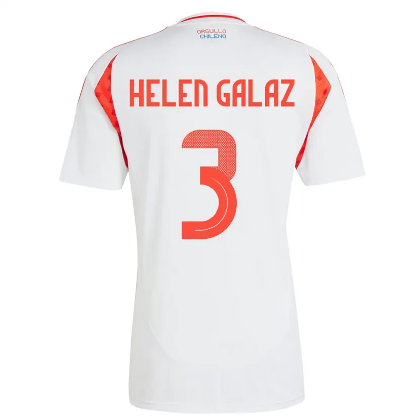 Danxen Bambino Maglia Cile Su Helen Galaz #3 Bianco Kit Gara Away 24-26 Maglietta