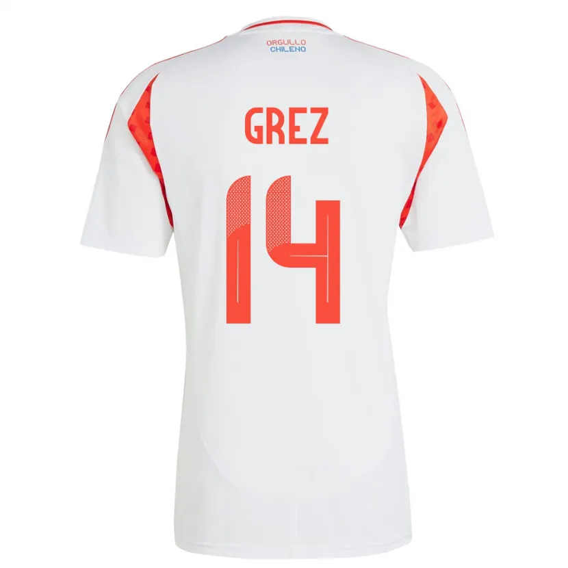 Danxen Bambino Maglia Cile Javiera Grez #14 Bianco Kit Gara Away 24-26 Maglietta