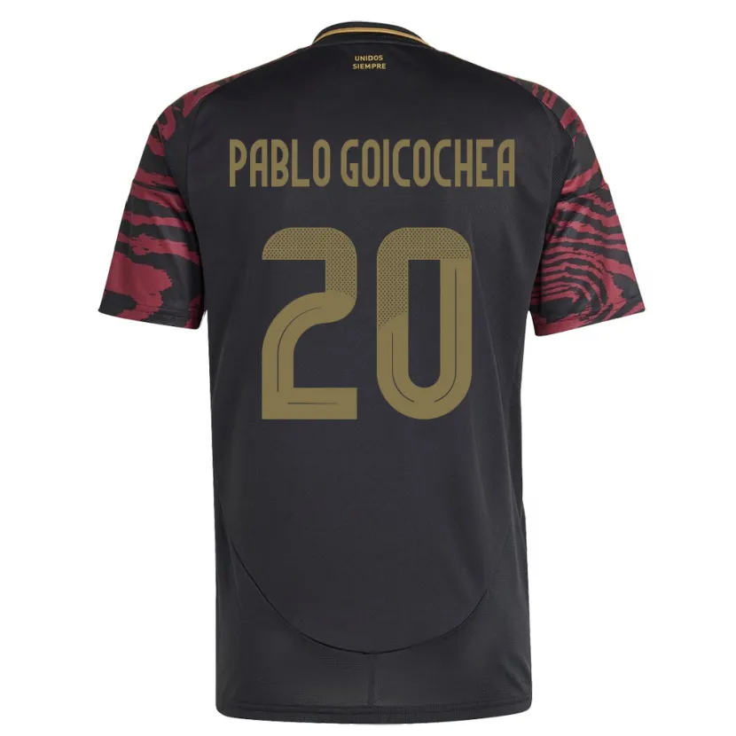 Danxen Bambino Maglia Perù Juan Pablo Goicochea #20 Nero Kit Gara Away 24-26 Maglietta