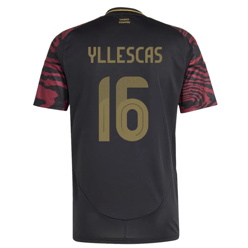 Danxen Bambino Maglia Perù Jhosenffer Yllescas #16 Nero Kit Gara Away 24-26 Maglietta