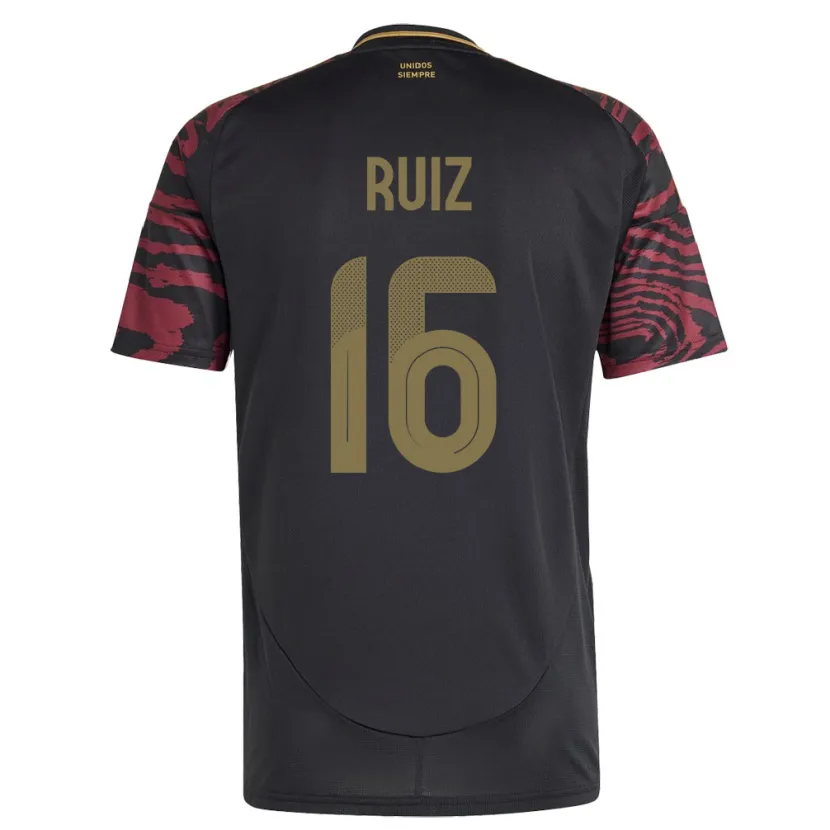 Danxen Bambino Maglia Perù Birka Ruiz #16 Nero Kit Gara Away 24-26 Maglietta