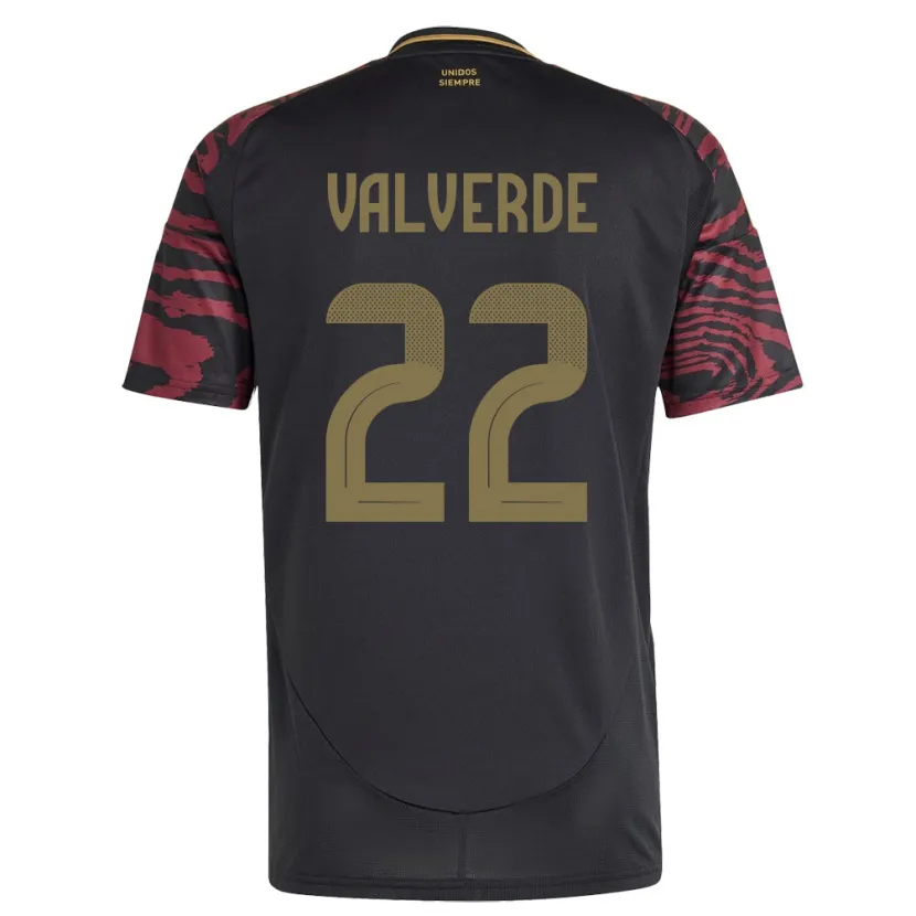 Danxen Bambino Maglia Perù Malena Valverde #22 Nero Kit Gara Away 24-26 Maglietta