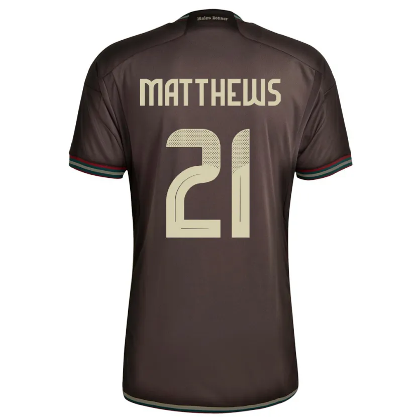 Danxen Bambino Maglia Giamaica Cheyna Matthews #21 Marrone Notte Kit Gara Away 24-26 Maglietta
