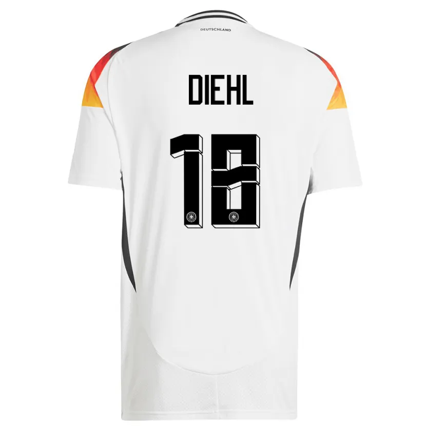 Danxen Uomo Maglia Germania Justin Diehl #18 Bianco Kit Gara Home 24-26 Maglietta