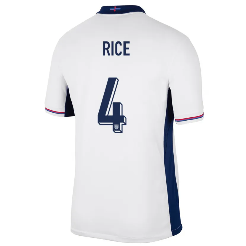 Danxen Uomo Maglia Inghilterra Declan Rice #4 Bianco Kit Gara Home 24-26 Maglietta