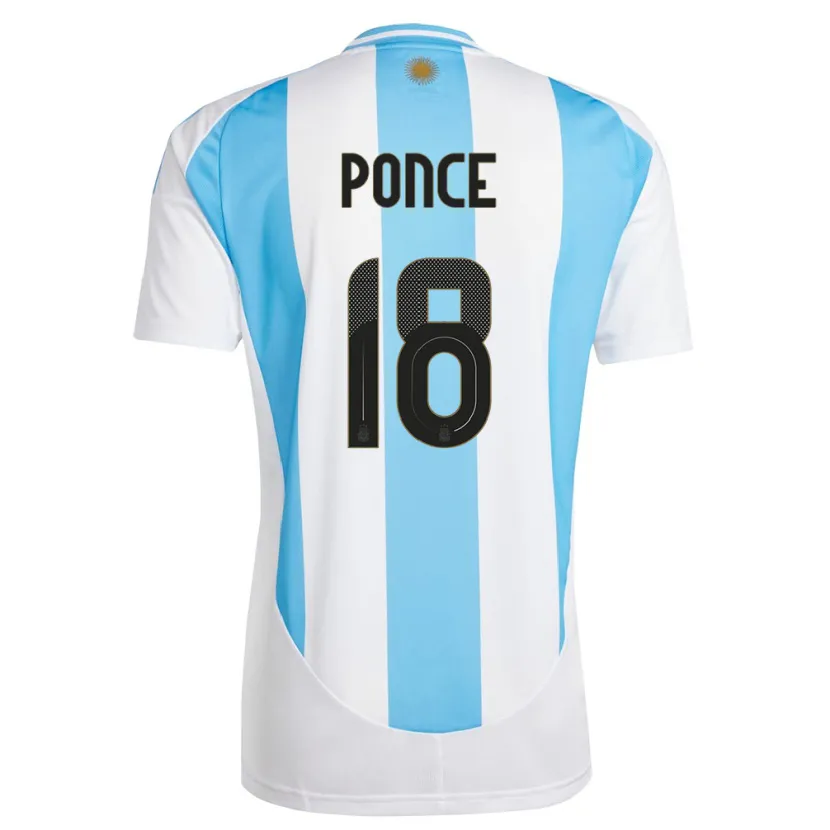 Danxen Uomo Maglia Argentina Ezequiel Ponce #18 Bianco Blu Kit Gara Home 24-26 Maglietta