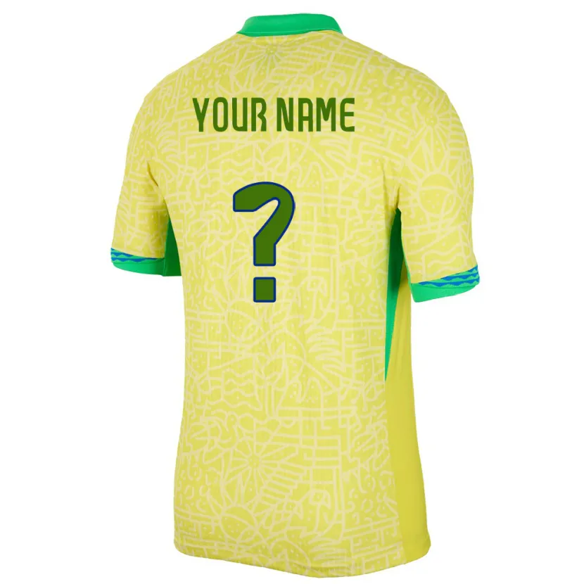 Danxen Uomo Maglia Brasile Il Tuo Nome #0 Giallo Kit Gara Home 24-26 Maglietta