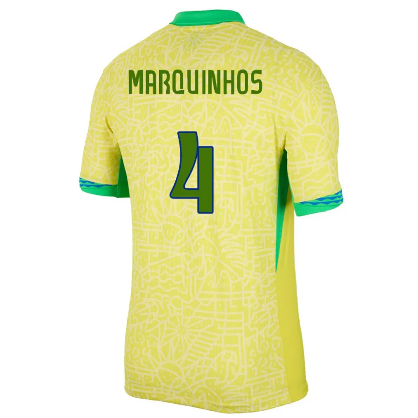 Danxen Uomo Maglia Brasile Marquinhos #4 Giallo Kit Gara Home 24-26 Maglietta
