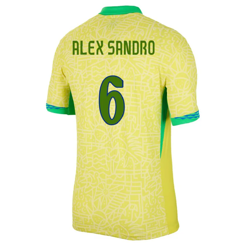 Danxen Uomo Maglia Brasile Alex Sandro #6 Giallo Kit Gara Home 24-26 Maglietta