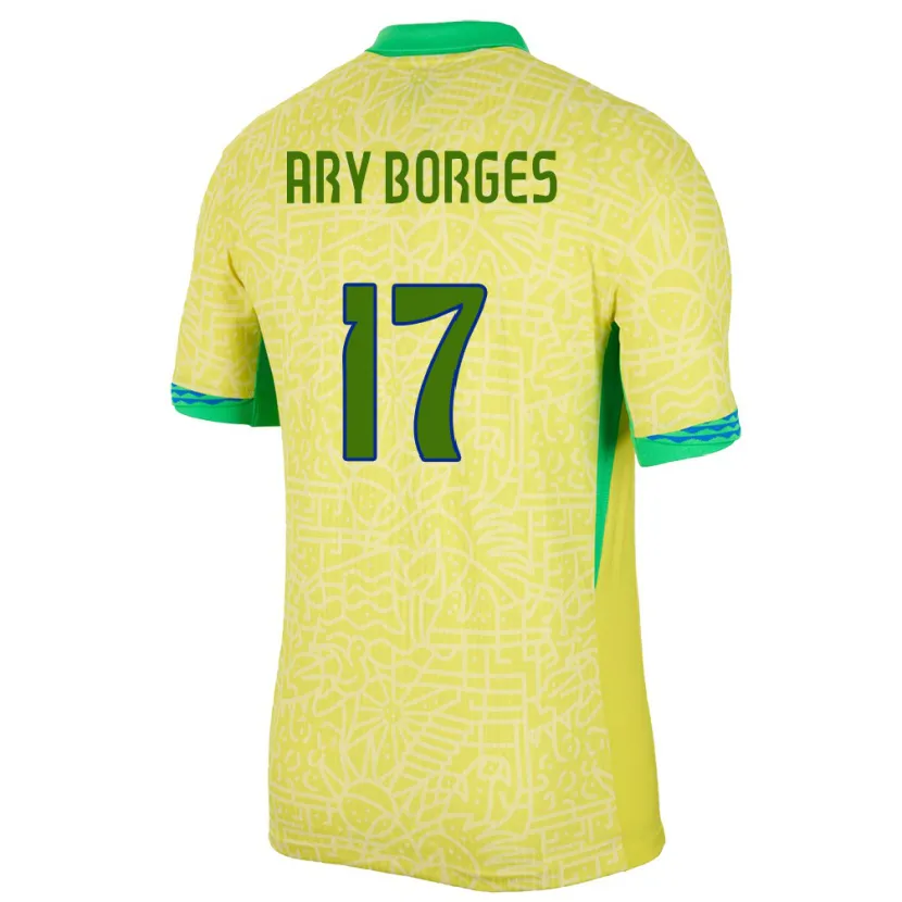 Danxen Uomo Maglia Brasile Ary Borges #17 Giallo Kit Gara Home 24-26 Maglietta