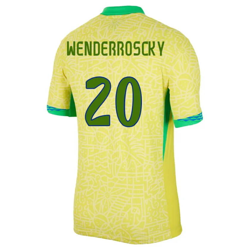 Danxen Uomo Maglia Brasile Arthur Wenderroscky #20 Giallo Kit Gara Home 24-26 Maglietta