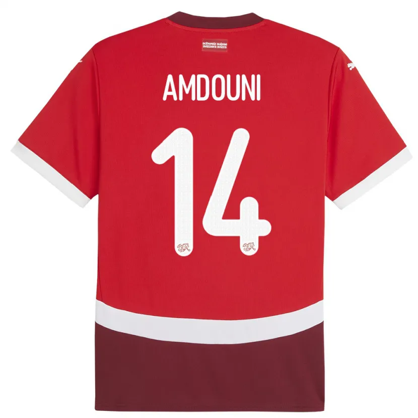Danxen Uomo Maglia Svizzera Mohamed Zeki Amdouni #14 Rosso Kit Gara Home 24-26 Maglietta