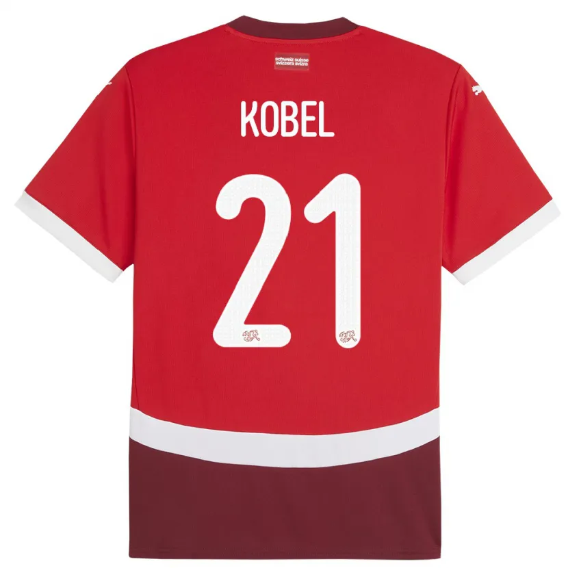 Danxen Uomo Maglia Svizzera Gregor Kobel #21 Rosso Kit Gara Home 24-26 Maglietta