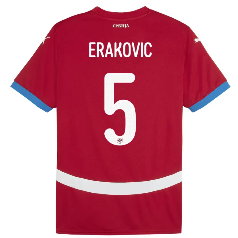 Danxen Uomo Maglia Serbia Strahinja Erakovic #5 Rosso Kit Gara Home 24-26 Maglietta