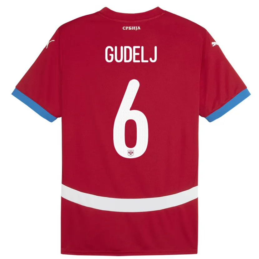 Danxen Uomo Maglia Serbia Nemanja Gudelj #6 Rosso Kit Gara Home 24-26 Maglietta