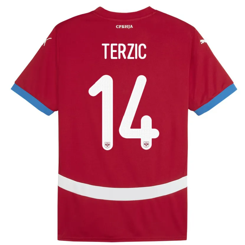 Danxen Uomo Maglia Serbia Aleksa Terzic #14 Rosso Kit Gara Home 24-26 Maglietta